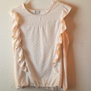 Luxology Cream Sleeveless Ruffled Knit Eyelet Top